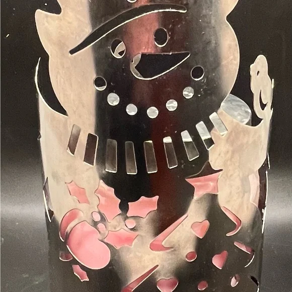 Tin Cut Out Snowman Candle Cover Gold Papier-Mâché tree Topper Christmas Decor - Picture 16 of 16